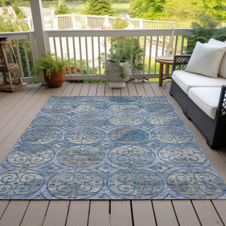 Piper Looms Chantille Circles ACN738 Blue Machine Washable Area Rug Outdoor Lifestyle Image Feature