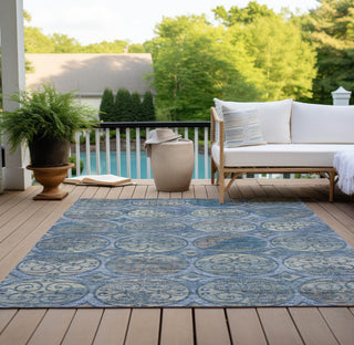 Piper Looms Chantille Circles ACN738 Blue Machine Washable Area Rug Outdoor Lifestyle Image Feature