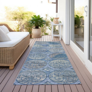 Piper Looms Chantille Circles ACN738 Blue Machine Washable Area Rug Runner Outdoor Lifestyle Image Feature