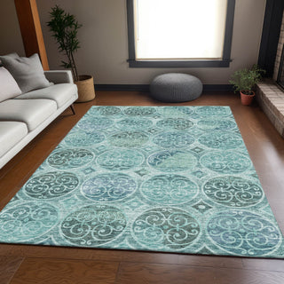 Piper Looms Chantille Circles ACN738 Teal Machine Washable Area Rug Lifestyle Image Feature