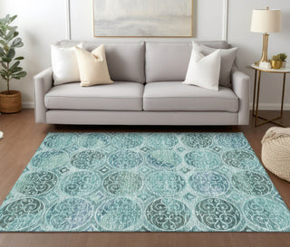 Piper Looms Chantille Circles ACN738 Teal Machine Washable Area Rug Lifestyle Image Feature
