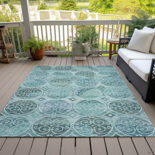 Piper Looms Chantille Circles ACN738 Teal Machine Washable Area Rug Outdoor Lifestyle Image Feature