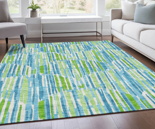 Piper Looms Chantille Lines ACN739 Aqua Machine Washable Area Rug Lifestyle Image Feature