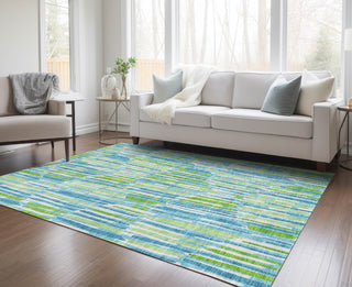 Piper Looms Chantille Lines ACN739 Aqua Machine Washable Area Rug Lifestyle Image Feature