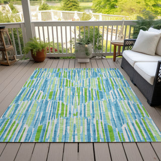 Piper Looms Chantille Lines ACN739 Aqua Machine Washable Area Rug Outdoor Lifestyle Image Feature