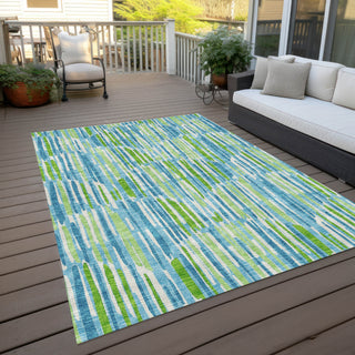 Piper Looms Chantille Lines ACN739 Aqua Machine Washable Area Rug Outdoor Lifestyle Image Feature