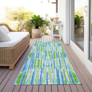 Piper Looms Chantille Lines ACN739 Aqua Machine Washable Area Rug Runner Outdoor Lifestyle Image Feature