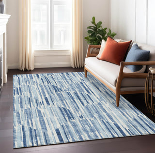 Piper Looms Chantille Lines ACN739 Blue Machine Washable Area Rug Lifestyle Image Feature