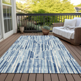 Piper Looms Chantille Lines ACN739 Blue Machine Washable Area Rug Outdoor Lifestyle Image Feature