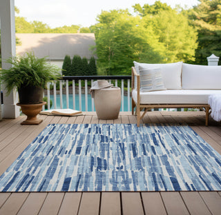 Piper Looms Chantille Lines ACN739 Blue Machine Washable Area Rug Outdoor Lifestyle Image Feature