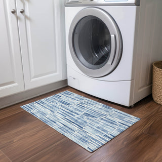 Piper Looms Chantille Lines ACN739 Blue Machine Washable Area Rug Scatter Lifestyle Image Feature