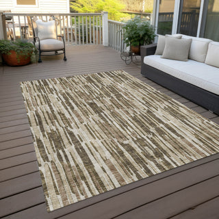 Piper Looms Chantille Lines ACN739 Mocha Machine Washable Area Rug Outdoor Lifestyle Image Feature