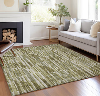 Piper Looms Chantille Lines ACN739 Olive Machine Washable Area Rug Lifestyle Image Feature