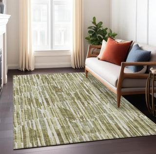Piper Looms Chantille Lines ACN739 Olive Machine Washable Area Rug Lifestyle Image Feature
