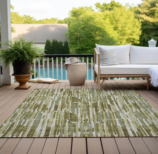 Piper Looms Chantille Lines ACN739 Olive Machine Washable Area Rug Outdoor Lifestyle Image Feature