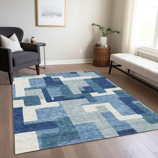 Piper Looms Chantille Modern ACN740 Blue Machine Washable Area Rug Lifestyle Image Feature