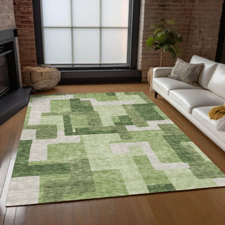 Piper Looms Chantille Modern ACN740 Green Machine Washable Area Rug Lifestyle Image Feature