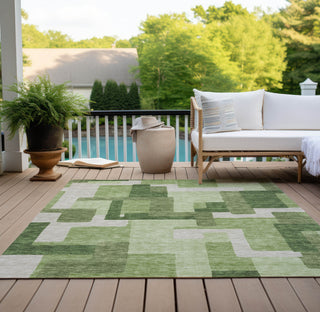 Piper Looms Chantille Modern ACN740 Green Machine Washable Area Rug Outdoor Lifestyle Image Feature