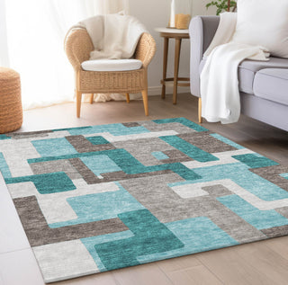 Piper Looms Chantille Modern ACN740 Teal Machine Washable Area Rug Lifestyle Image Feature