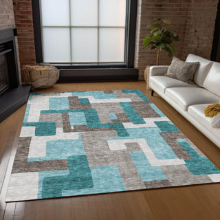 Piper Looms Chantille Modern ACN740 Teal Machine Washable Area Rug Lifestyle Image Feature