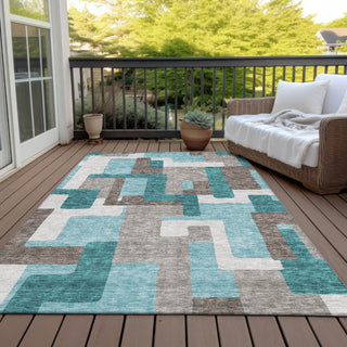 Piper Looms Chantille Modern ACN740 Teal Machine Washable Area Rug Outdoor Lifestyle Image Feature