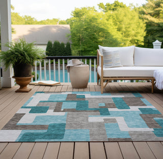 Piper Looms Chantille Modern ACN740 Teal Machine Washable Area Rug Outdoor Lifestyle Image Feature