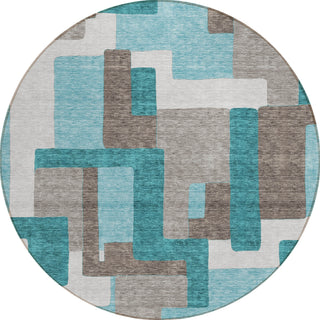 Piper Looms Chantille Modern ACN740 Teal Machine Washable Area Rug Round Main Image