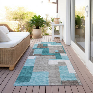 Piper Looms Chantille Modern ACN740 Teal Machine Washable Area Rug Runner Outdoor Lifestyle Image Feature