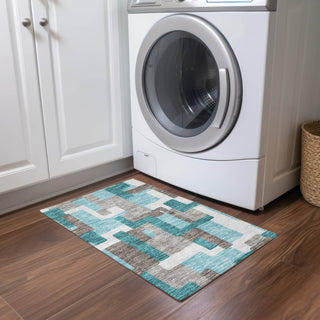 Piper Looms Chantille Modern ACN740 Teal Machine Washable Area Rug Scatter Lifestyle Image Feature