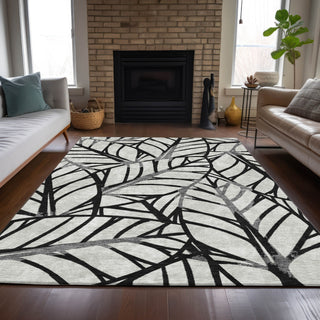 Piper Looms Chantille Floral ACN741 Black Machine Washable Area Rug Lifestyle Image Feature