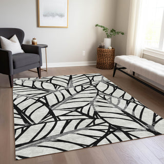 Piper Looms Chantille Floral ACN741 Black Machine Washable Area Rug Lifestyle Image Feature