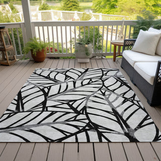 Piper Looms Chantille Floral ACN741 Black Machine Washable Area Rug Outdoor Lifestyle Image Feature