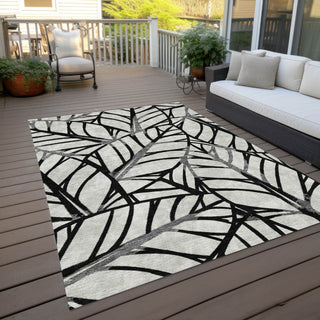 Piper Looms Chantille Floral ACN741 Black Machine Washable Area Rug Outdoor Lifestyle Image Feature