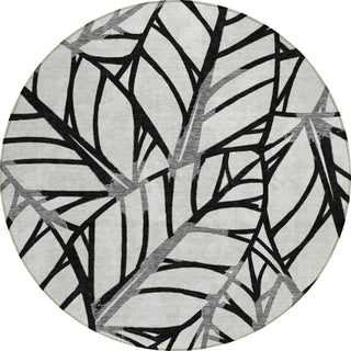 Piper Looms Chantille Floral ACN741 Black Machine Washable Area Rug Round Main Image