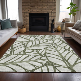 Piper Looms Chantille Floral ACN741 Olive Machine Washable Area Rug Lifestyle Image Feature