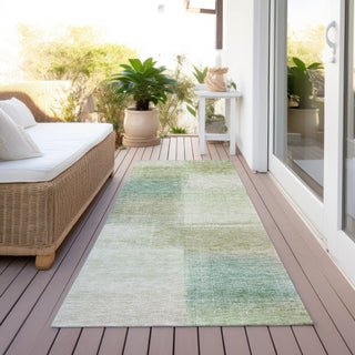 Piper Looms Chantille Squares ACN742 Aloe Machine Washable Area Rug Runner Outdoor Lifestyle Image Feature