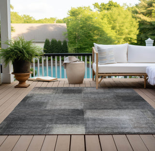 Piper Looms Chantille Squares ACN742 Charcoal Machine Washable Area Rug Outdoor Lifestyle Image Feature