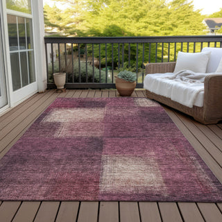 Piper Looms Chantille Squares ACN742 Plum Machine Washable Area Rug Outdoor Lifestyle Image Feature