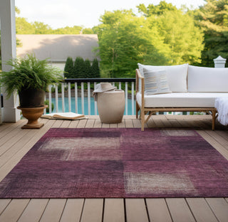 Piper Looms Chantille Squares ACN742 Plum Machine Washable Area Rug Outdoor Lifestyle Image Feature