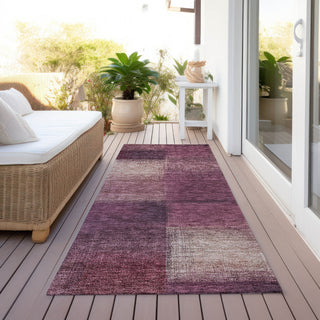 Piper Looms Chantille Squares ACN742 Plum Machine Washable Area Rug Runner Outdoor Lifestyle Image Feature