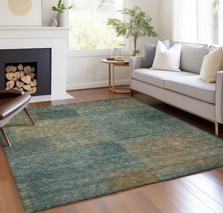 Piper Looms Chantille Squares ACN742 Teal Machine Washable Area Rug Lifestyle Image Feature