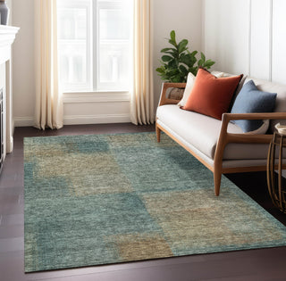 Piper Looms Chantille Squares ACN742 Teal Machine Washable Area Rug Lifestyle Image Feature