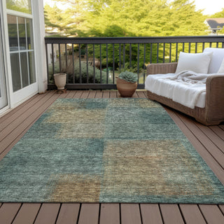 Piper Looms Chantille Squares ACN742 Teal Machine Washable Area Rug Outdoor Lifestyle Image Feature