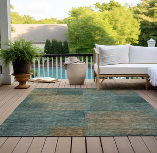 Piper Looms Chantille Squares ACN742 Teal Machine Washable Area Rug Outdoor Lifestyle Image Feature