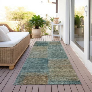 Piper Looms Chantille Squares ACN742 Teal Machine Washable Area Rug Runner Outdoor Lifestyle Image Feature
