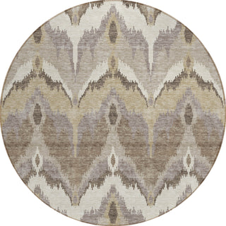 Piper Looms Chantille Ikat ACN743 Beige Machine Washable Area Rug Round Main Image