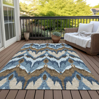 Piper Looms Chantille Ikat ACN743 Blue Machine Washable Area Rug Outdoor Lifestyle Image Feature