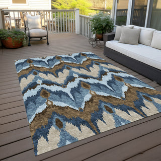 Piper Looms Chantille Ikat ACN743 Blue Machine Washable Area Rug Outdoor Lifestyle Image Feature