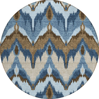 Piper Looms Chantille Ikat ACN743 Blue Machine Washable Area Rug Round Main Image