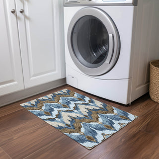Piper Looms Chantille Ikat ACN743 Blue Machine Washable Area Rug Scatter Lifestyle Image Feature